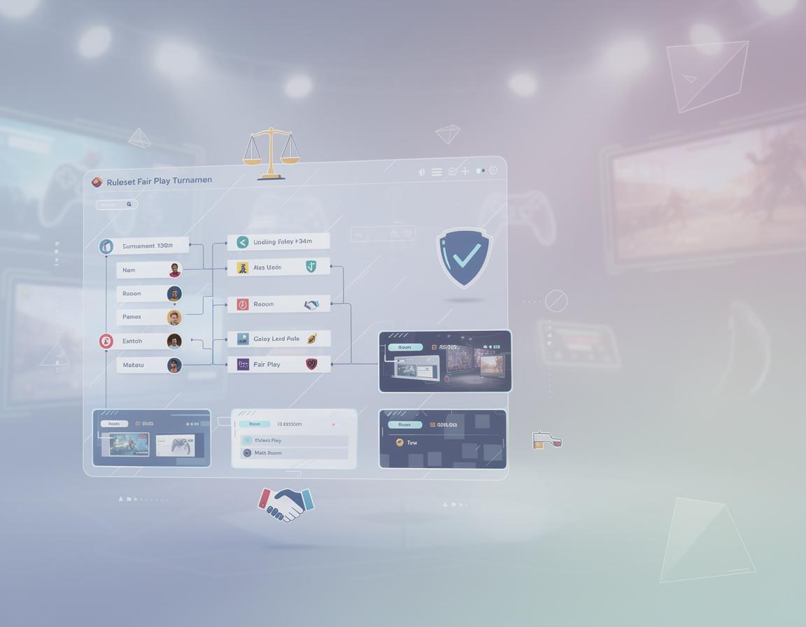 Ilustrasi ruleset fair play turnamen untuk turnamen game online agen8 dengan bracket dan room match